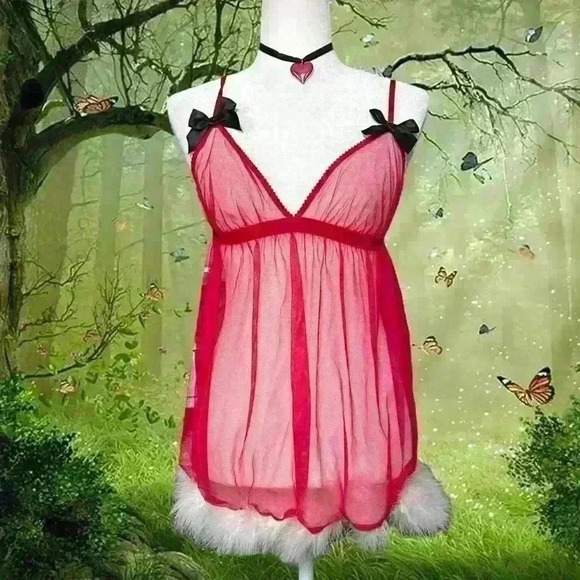 Y2K Victoria’s Secret Red Mesh Christmas Slip Dress - Picture 1 of 8